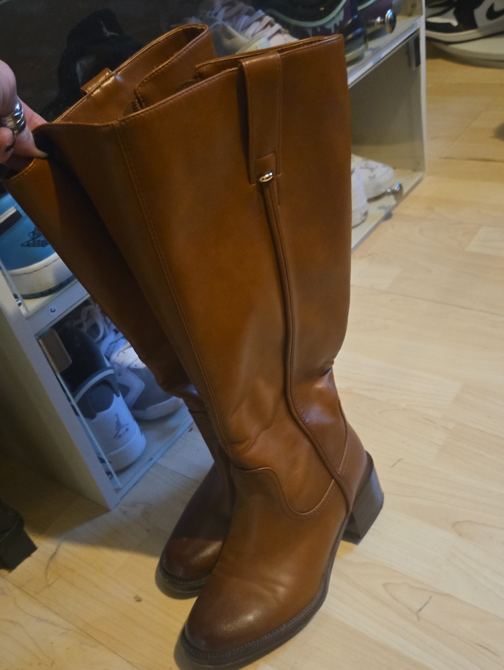Classic Tall Leather Riding Boots - Brown